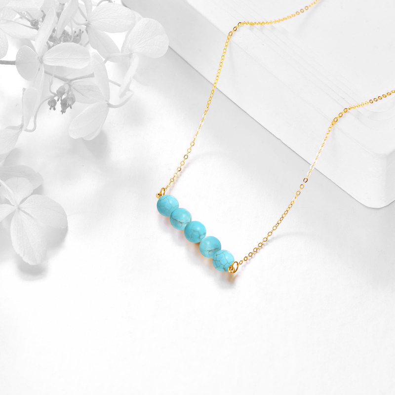 14K Gold 5mm Turquoise Pendant Necklace-3