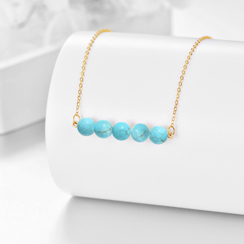 14K Gold 5mm Turquoise Pendant Necklace-4