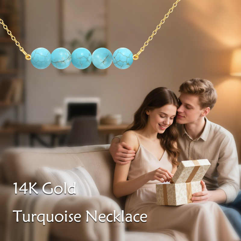 14K Gold 5mm Turquoise Pendant Necklace-6