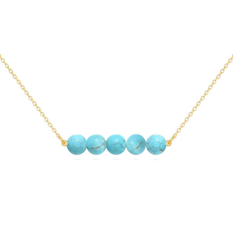14K Gold 5mm Turquoise Pendant Necklace-1
