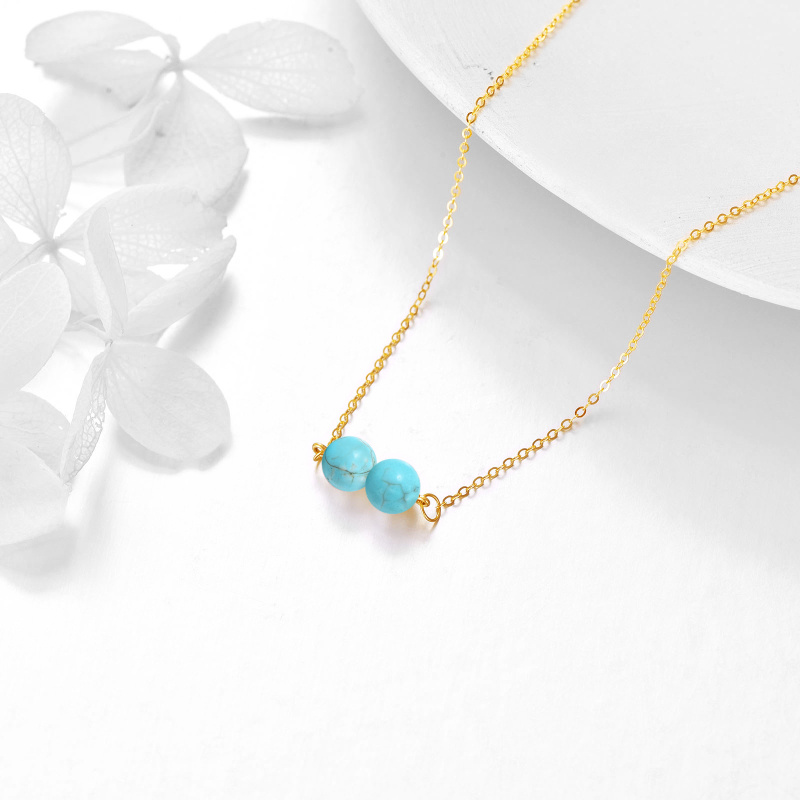 14K Gold 5mm Turquoise Pendant Necklace-3