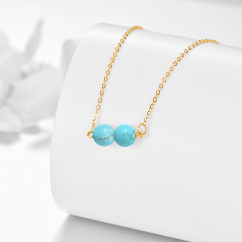 14K Gold 5mm Turquoise Pendant Necklace-4