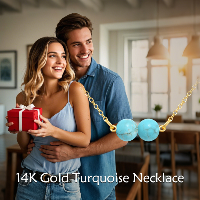 14K Gold 5mm Turquoise Pendant Necklace-6