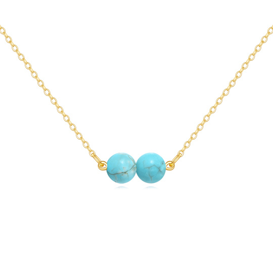 10K Gold 5mm Turquoise Pendant Necklace
