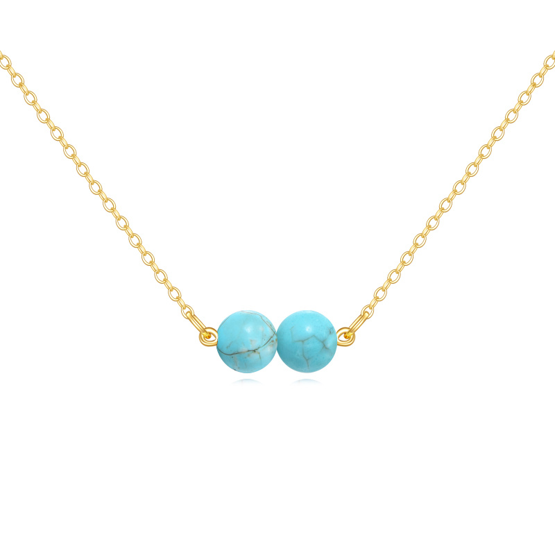 14K Gold 5mm Turquoise Pendant Necklace-1