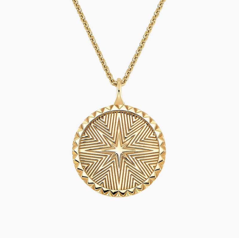 18K Gold 5 x 3 mm Emerald Star Medallion Necklace-3
