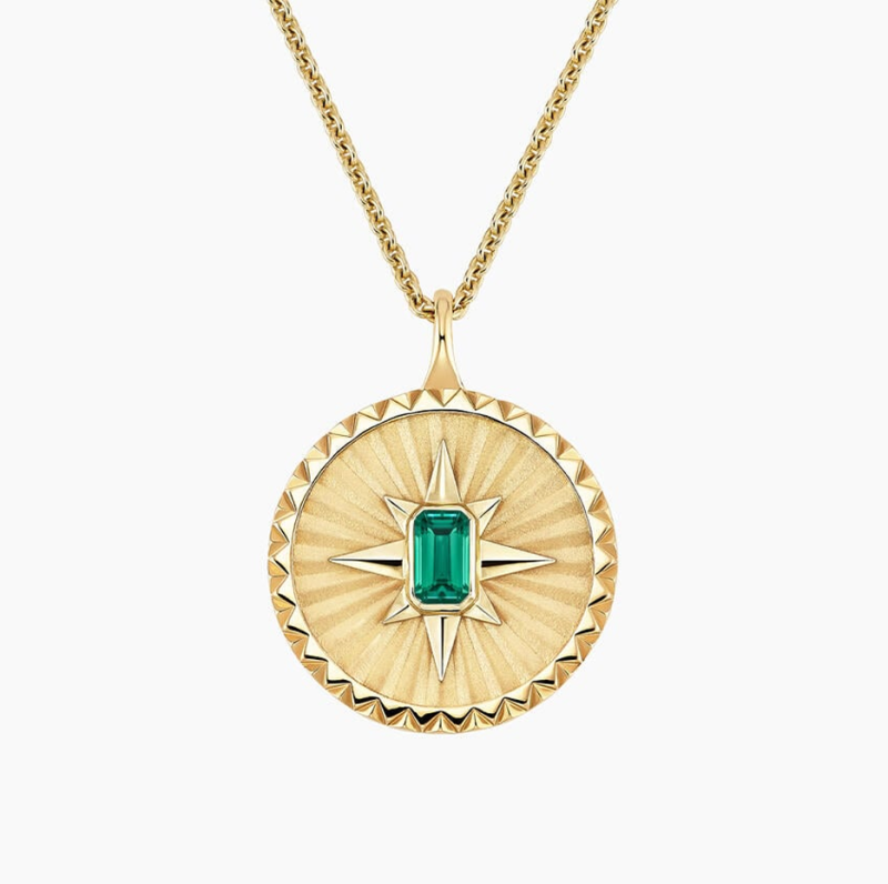 18K Gold 5 x 3 mm Emerald Star Medallion Necklace-1