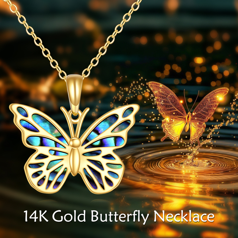 Collar con colgante de mariposa de abulón en oro de 14 quilates-5