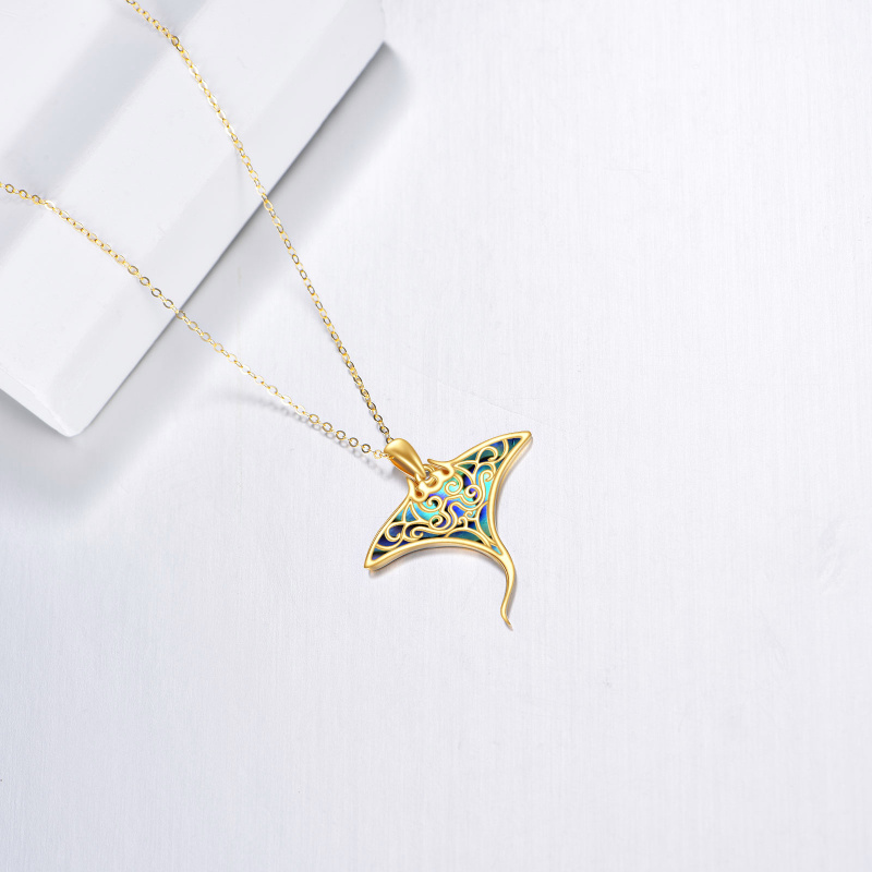 10K Gold Abalone Manta Ray Pendant Necklace-4