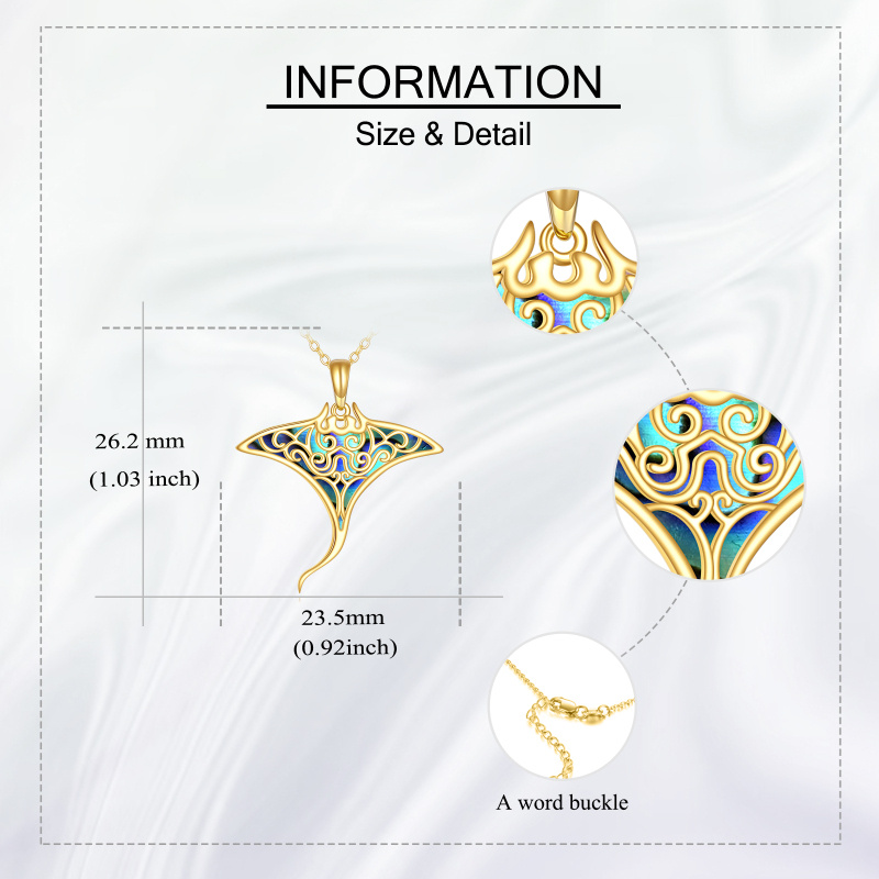 10K Gold Abalone Manta Ray Pendant Necklace-5