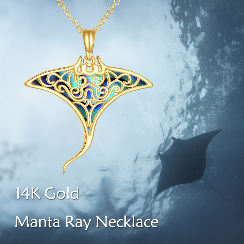 10K Gold Abalone Manta Ray Pendant Necklace-6