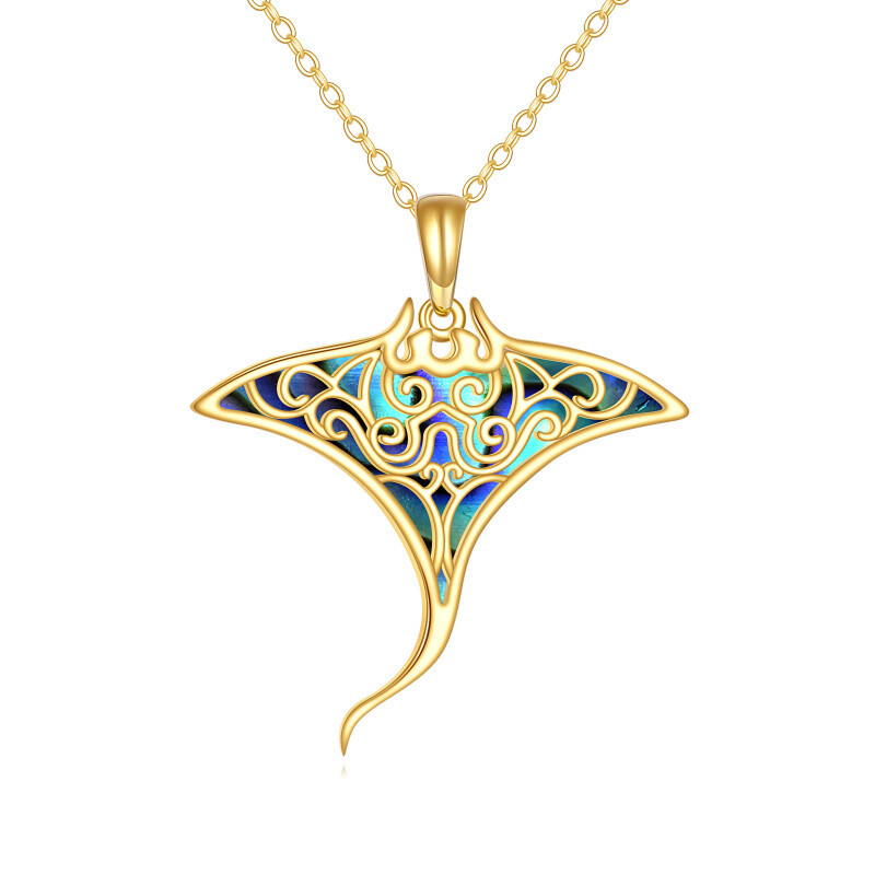 10K Gold Abalone Manta Ray Pendant Necklace-1