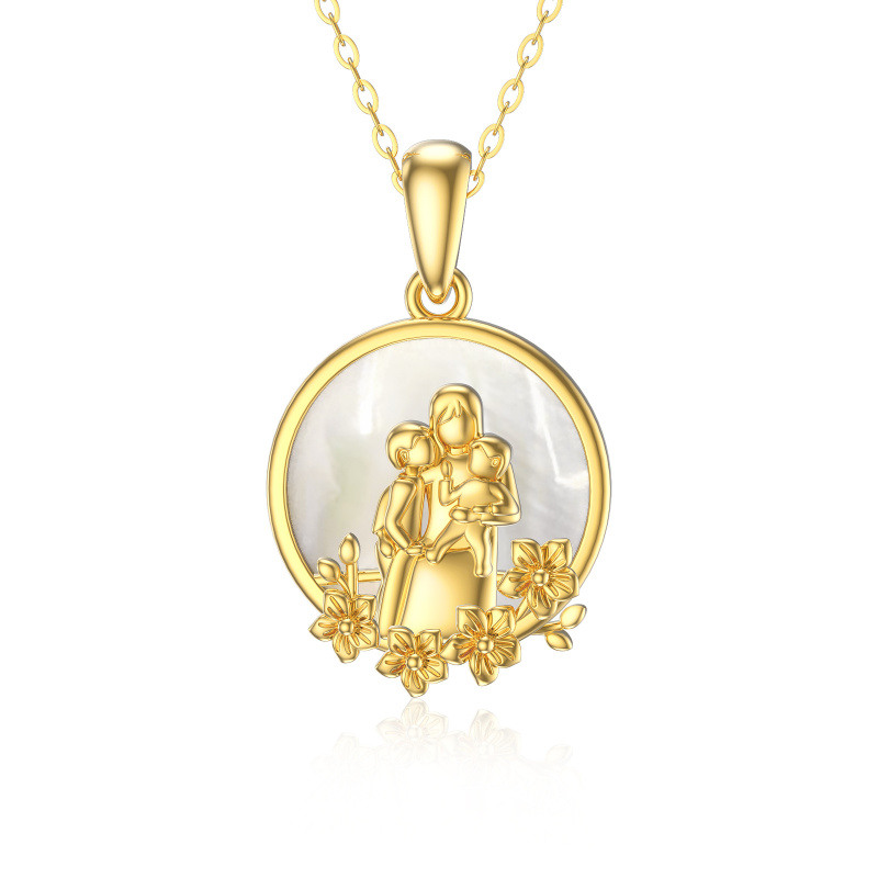 Collar con colgante de oro de 14 quilates con circonita cúbica para padres e hijos para madre-1