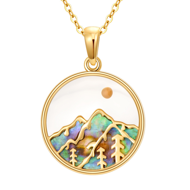 Halskette aus 18-karätigem Gold mit Abalone-Muschelmotiv und Sonnenbergen-Motiv für Damen-1