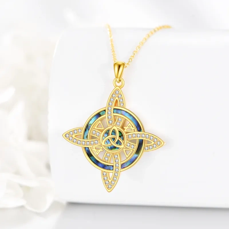 14K Gold Abalone Witch Knot Pendant Necklace-3