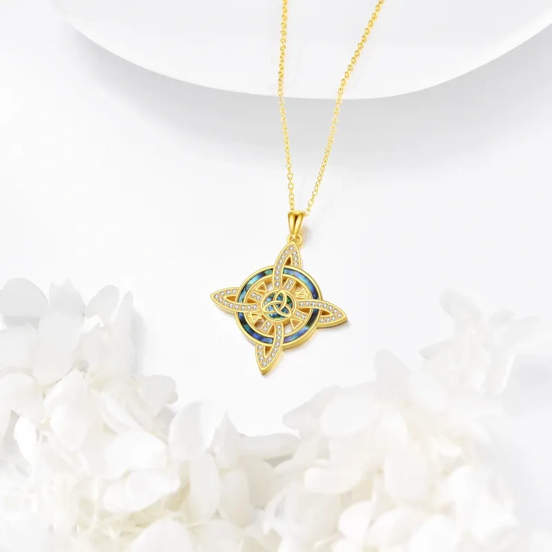 14K Gold Abalone Witch Knot Pendant Necklace-4