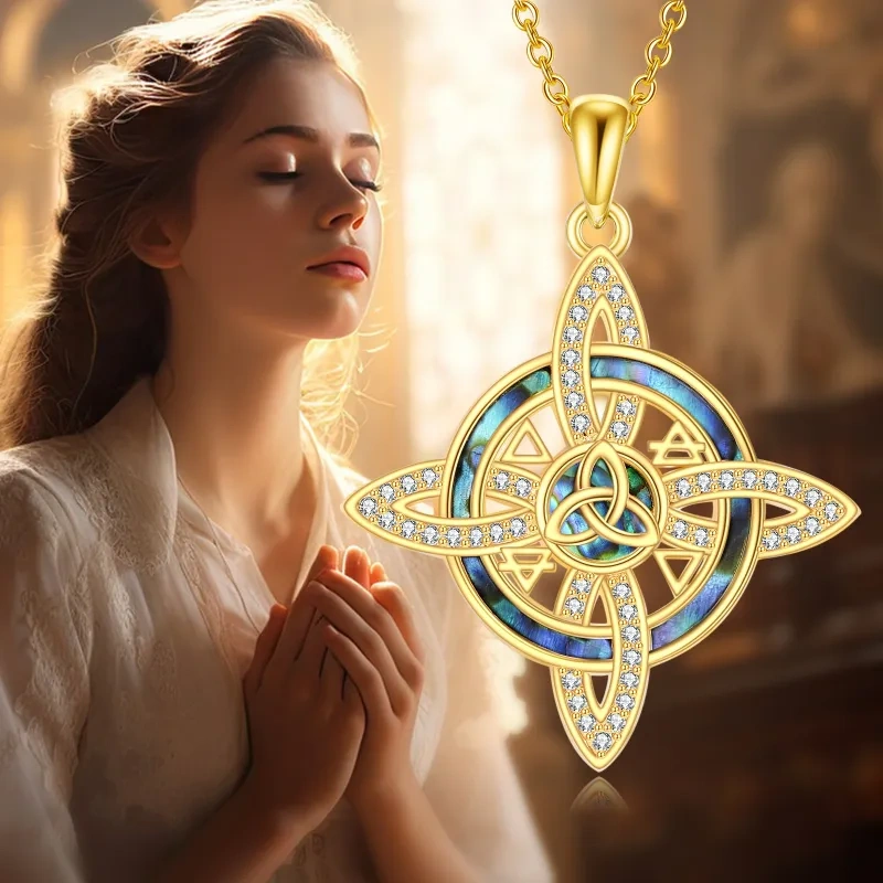 14K Gold Abalone Witch Knot Pendant Necklace-5