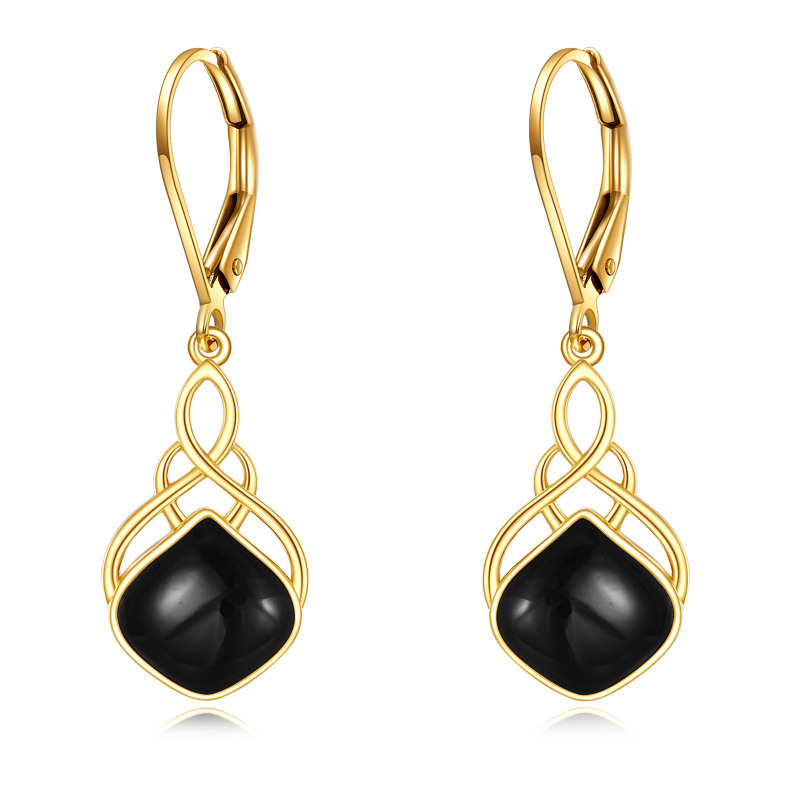 14K Gold Agate Celtic Knot Drop Shape Lever-back Earrings for Women-1