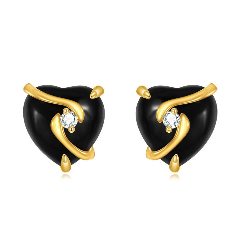 Herzohrstecker aus 10-karätigem Gold mit Achat-1