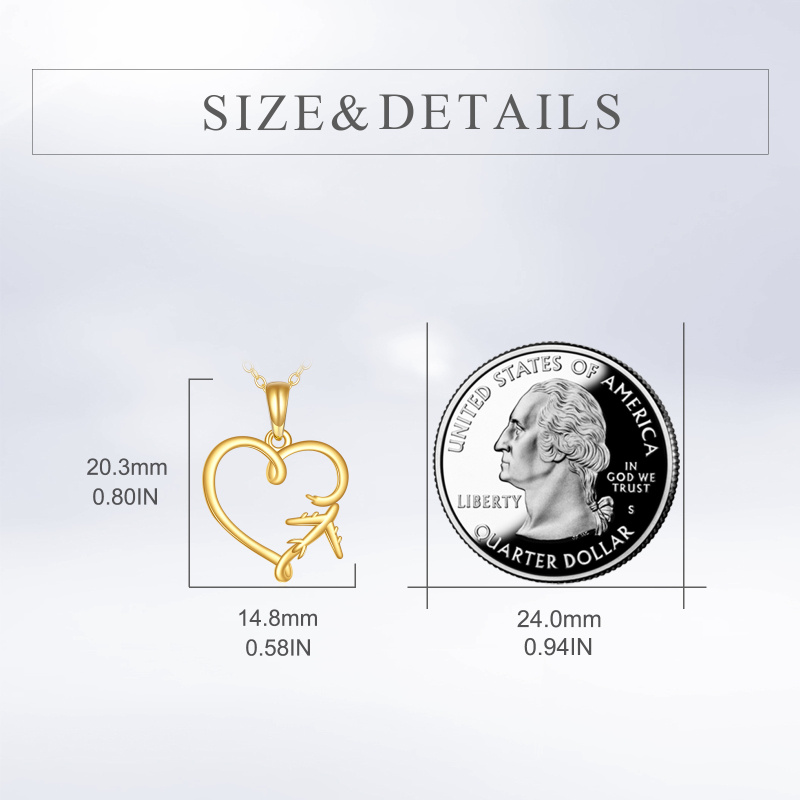 18K Gold Airplane & Heart Pendant Necklace-5