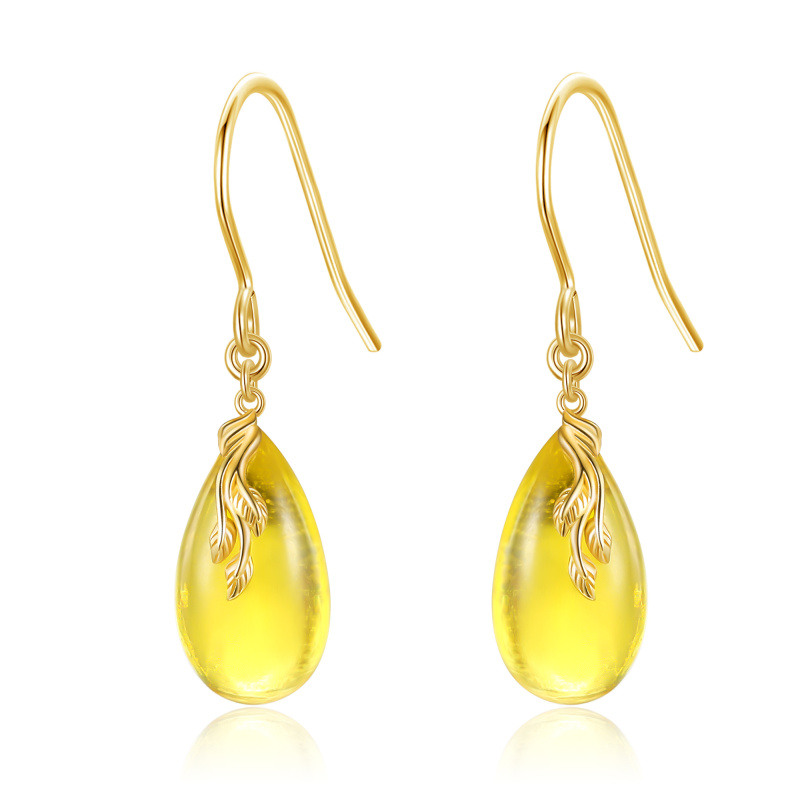 14K Gold Amber Drop Earrings-1