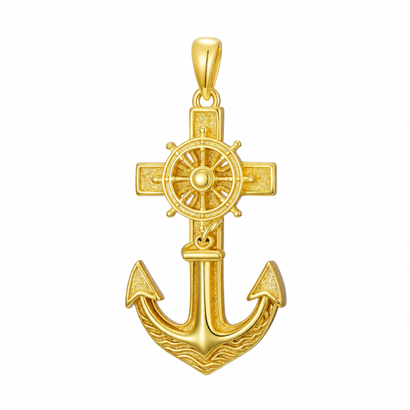 10K Gold Anchor & Cross Pendant Charms for Men-1