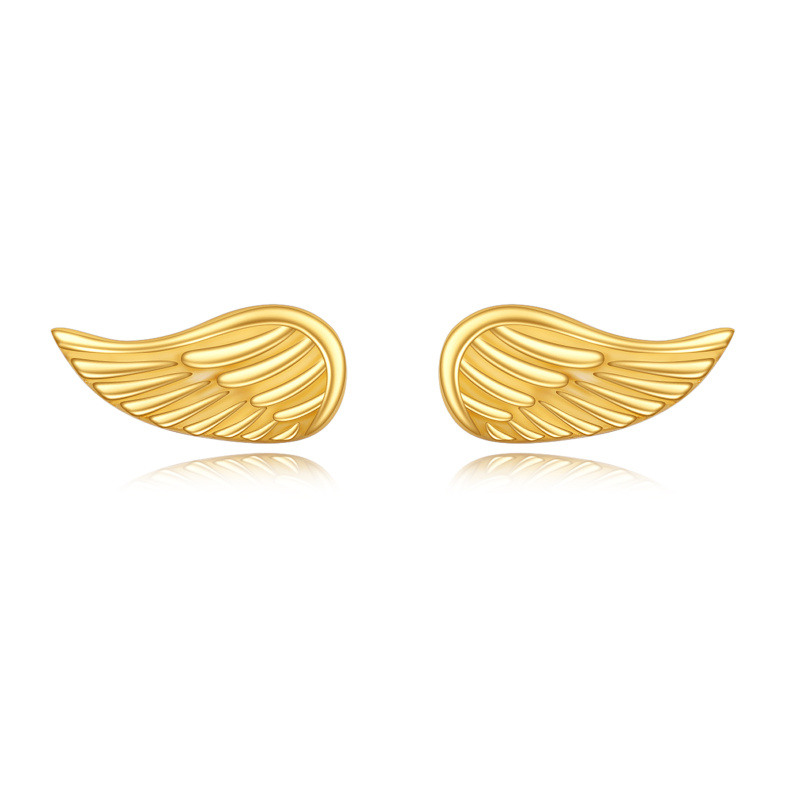 Pendientes de botón con forma de ala de ángel de oro de 10 quilates-1