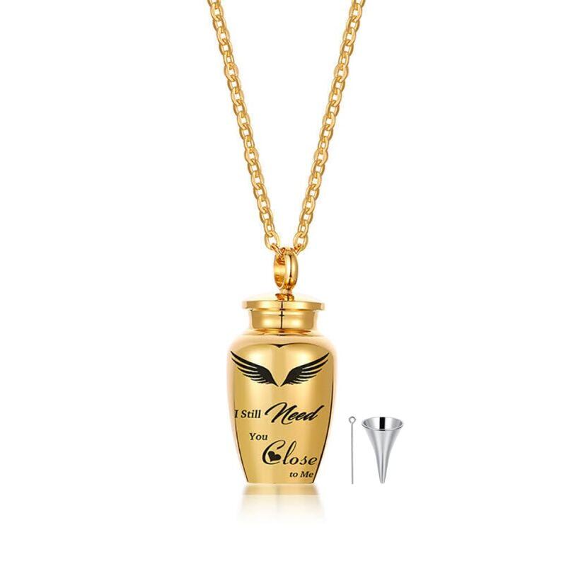 14K Gold Angel Wing Urn Necklace for Ashes Memorial Locket Ash Holder-1