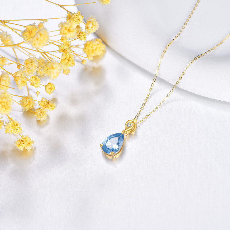 10K Gold Aquamarine & Laboratory Diamonds Drop Shape Pendant Necklace-3