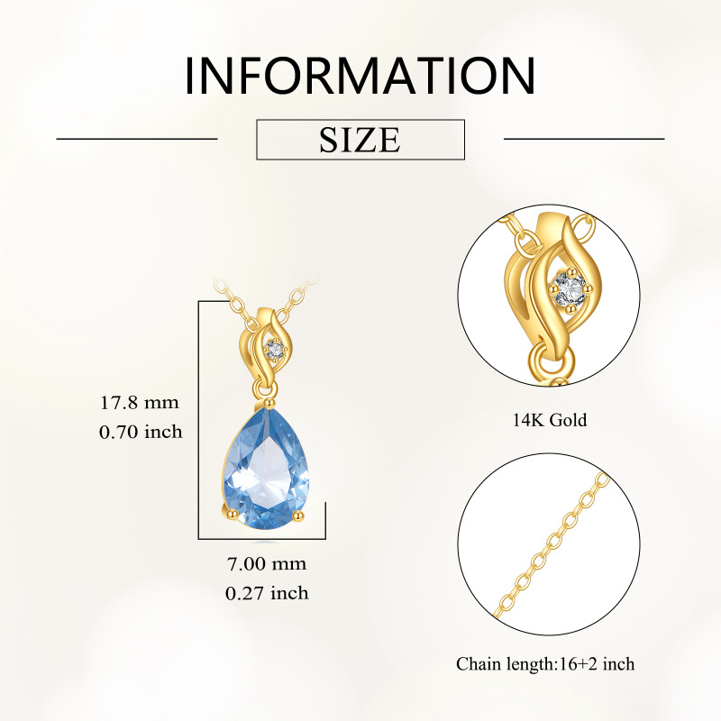 10K Gold Aquamarine & Laboratory Diamonds Drop Shape Pendant Necklace-4