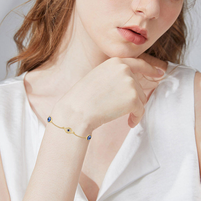 14 Karat Gold Aquamarin Moissanit Böser Blick Armband für Damen-2