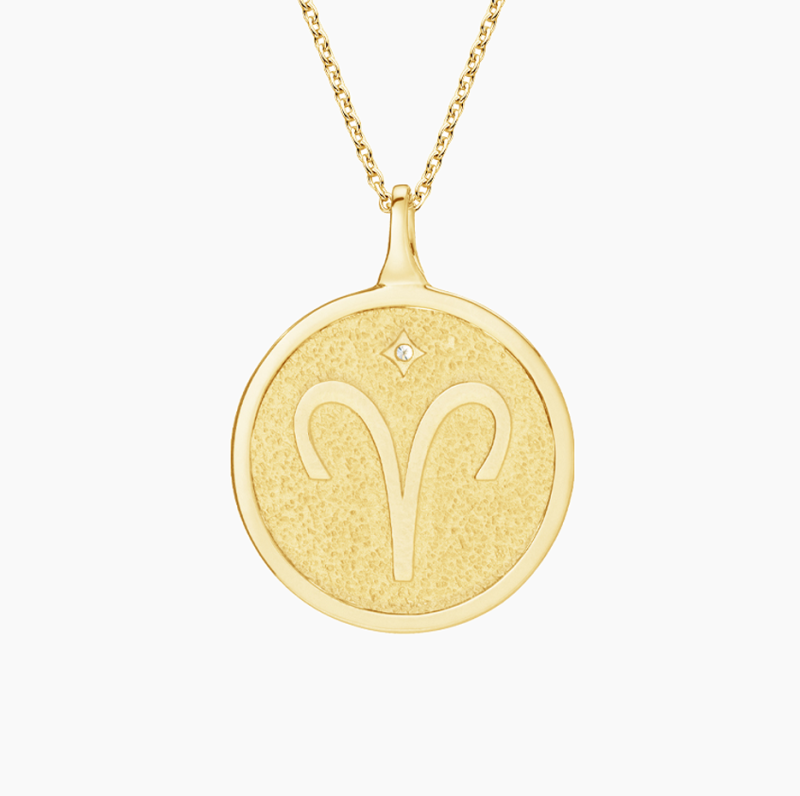 14 Karat Gold Halskette mit Diamant-Medaillon-Anhänger im Sternzeichen Widder-4