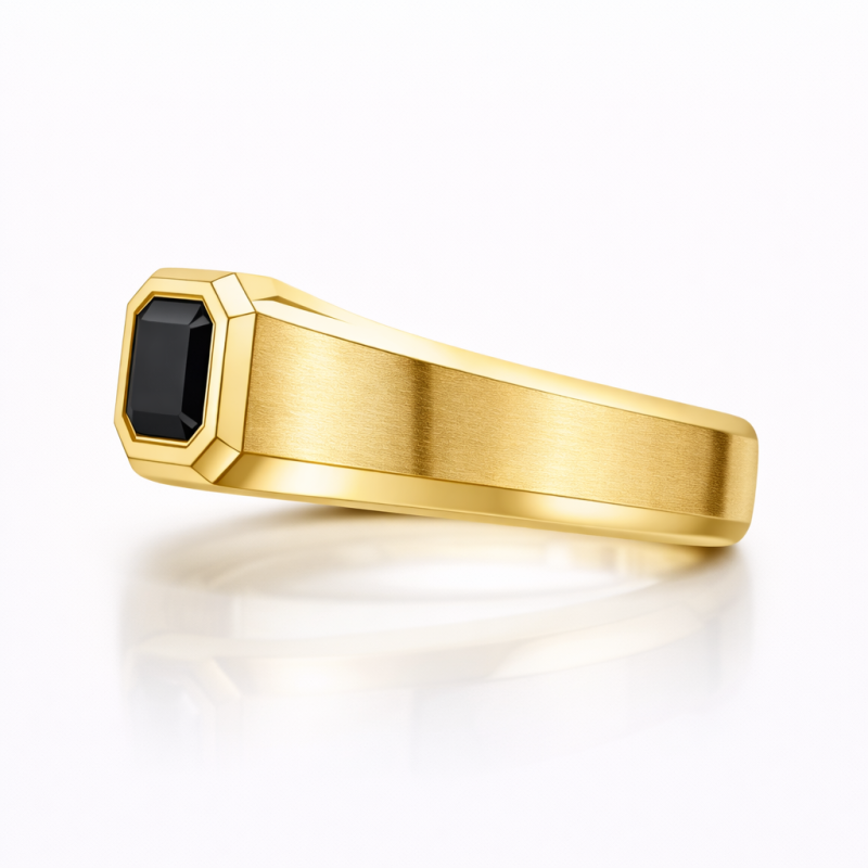 18K Gold Asscher Cut Black Agate Men's Band for Men-3