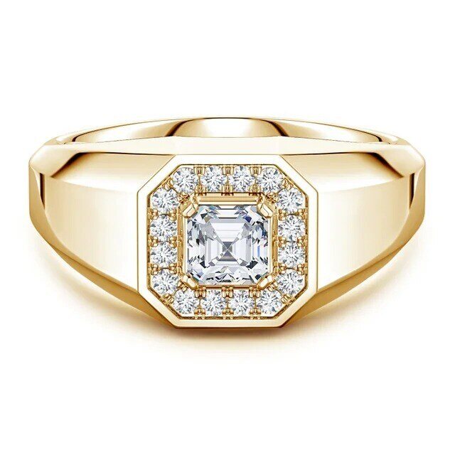 10K Gold Asscher-Cut Lab-Grown Diamond Halo Octagon Signet Ring for Men-3