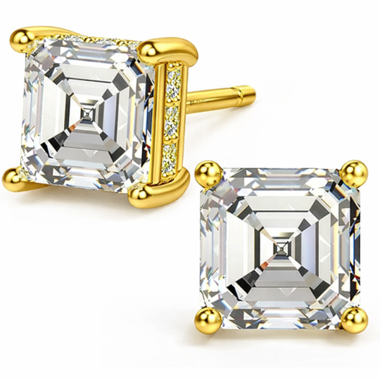 Pendientes de tachuelas de diamantes de laboratorio con corte Asscher en oro de 14 quilates