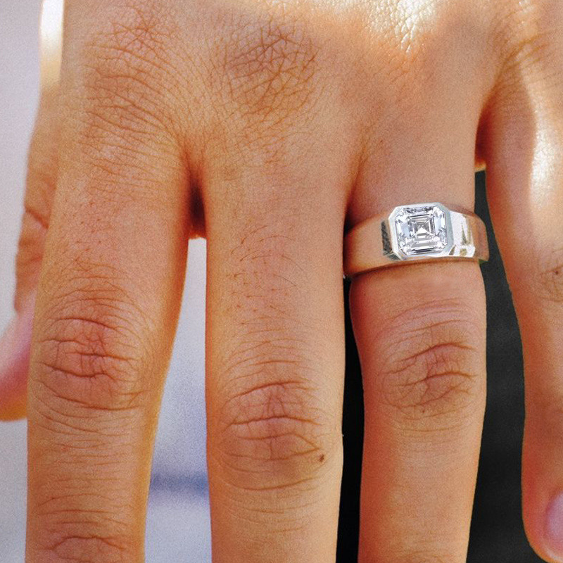 18K Gold Asscher Cut Moissanite Men's Band for Men-3
