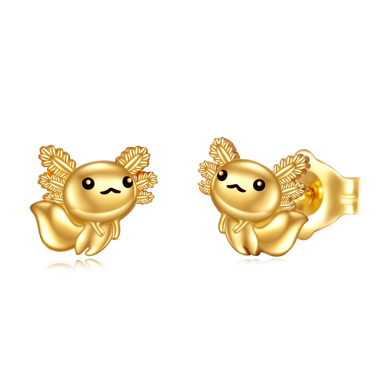 10K Gold Axolotl Stud Earrings-1