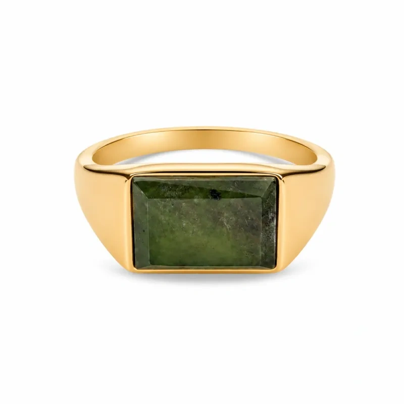 Bague chevalière pour homme en or 10 carats avec pierre précieuse en jaspe taille baguette-1