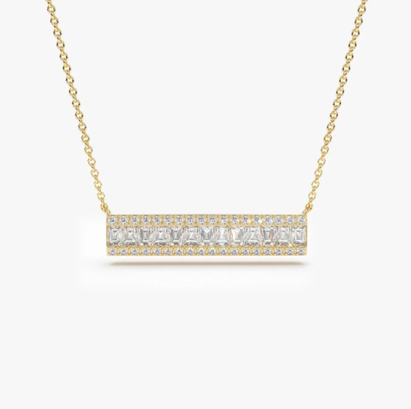 Horizontale Halskette aus 14-karätigem Gold mit Baguette-Labor-Diamanten-1