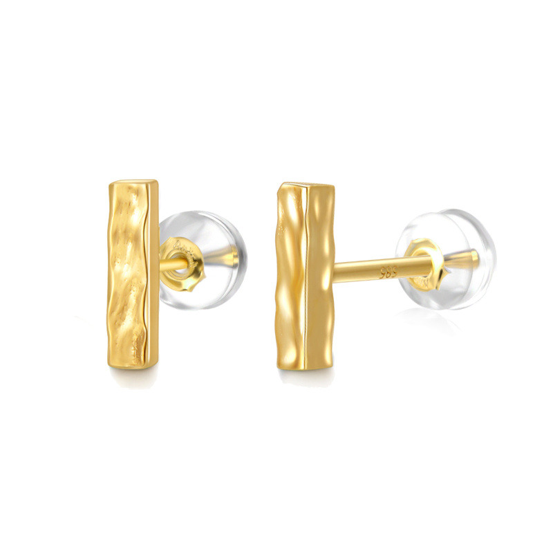 Pendientes de botón con barra de oro de 18 quilates-1