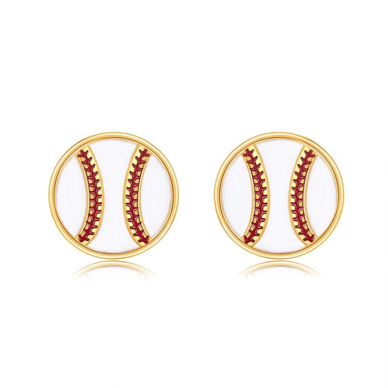 Pendientes de béisbol de oro de 10 quilates para mujer-1