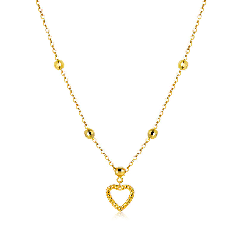 10K Gold Bead & Heart Necklace-1