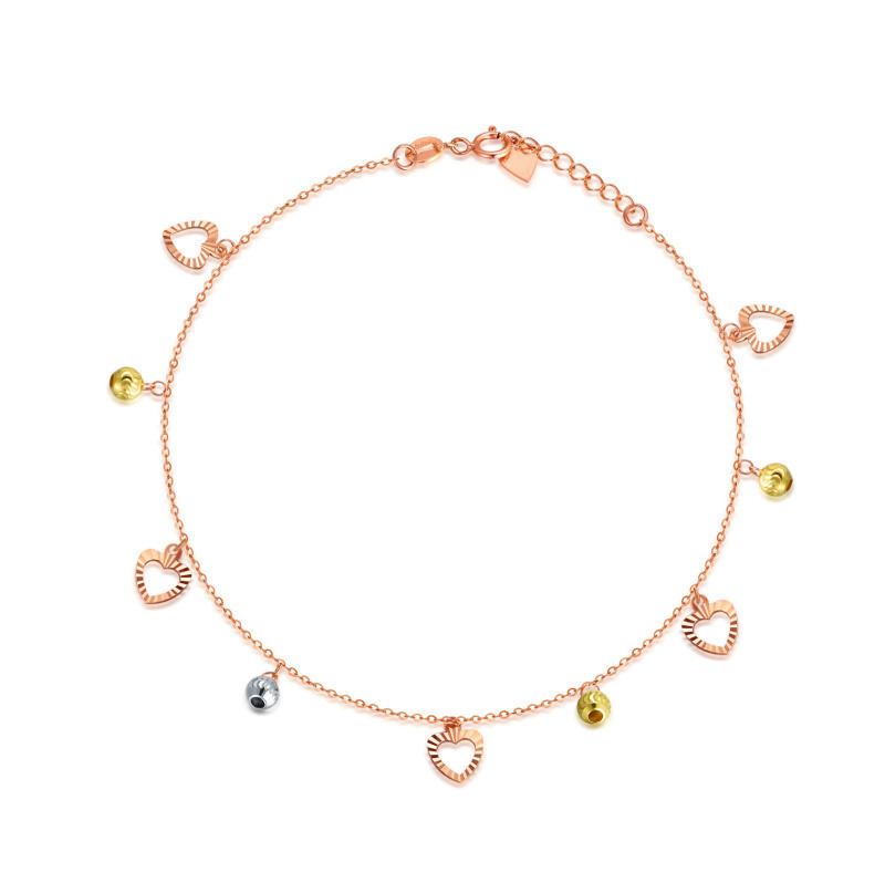 18K Gold Bead Heart Single Layer Charm Anklet for Women-1