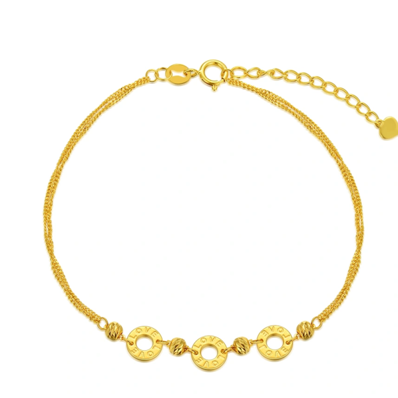 Pulsera de oro de 18 quilates con cuentas y dijes redondos-1