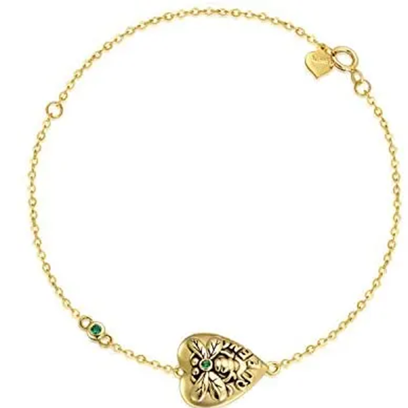 Pulsera con dije de abeja y corazón de oro de 18 quilates-1