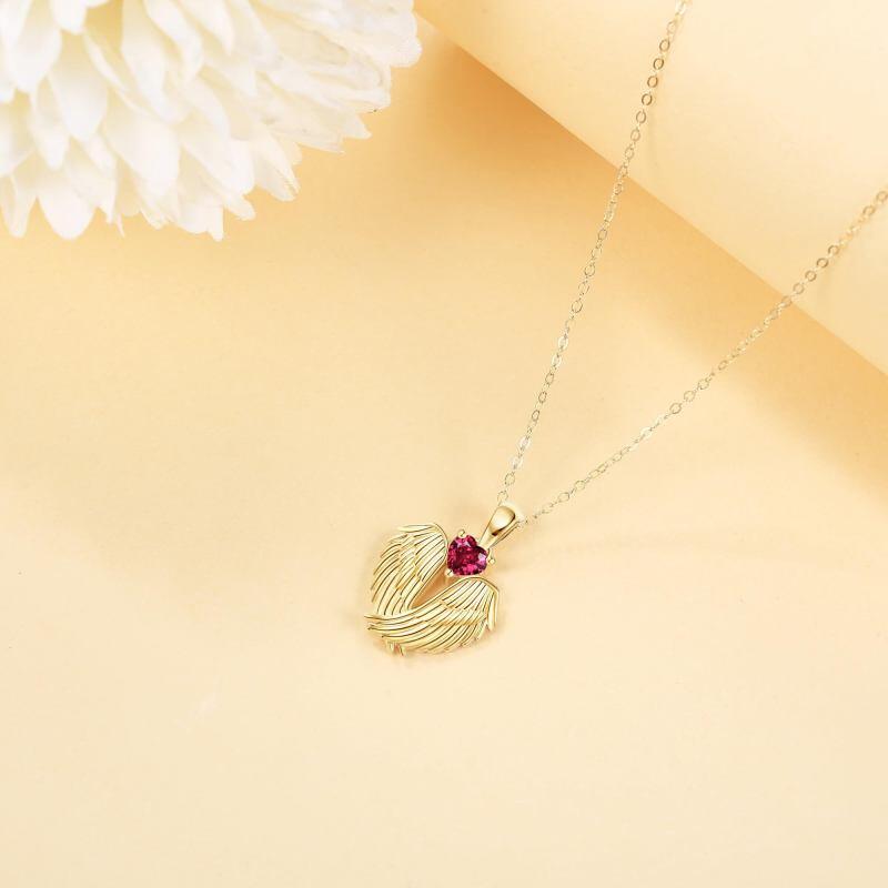 14K Gold Birthstone Angel Wing Pendant Necklace-3