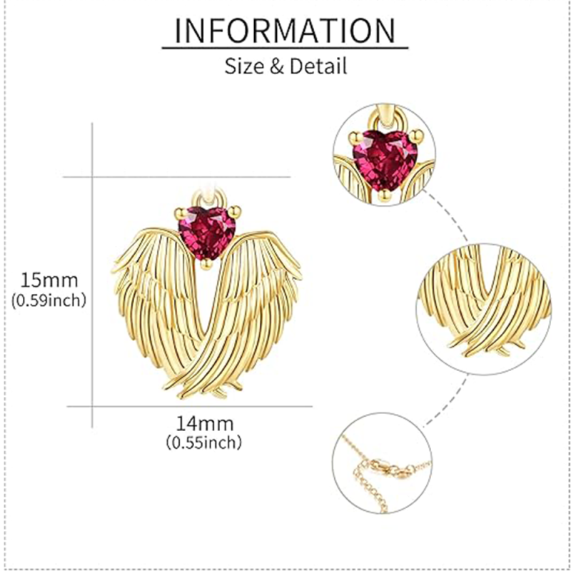 14K Gold Birthstone Angel Wing Pendant Necklace-6
