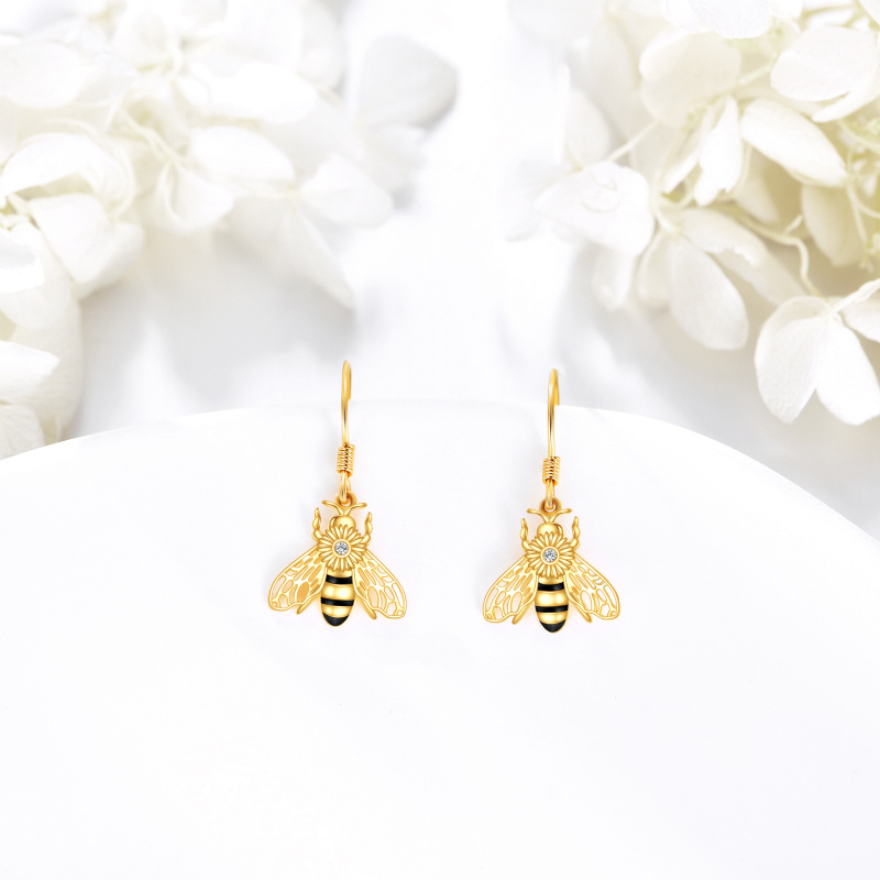 14 Karat Gold schwarze Zirkonia-Bienen-Tropfenohrringe für Damen-3