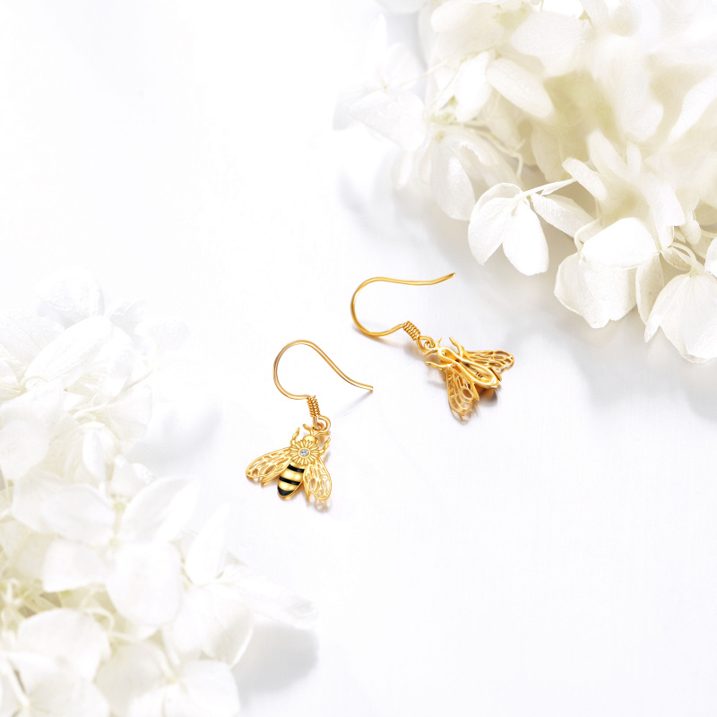 14 Karat Gold schwarze Zirkonia-Bienen-Tropfenohrringe für Damen-4
