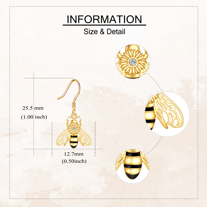 14 Karat Gold schwarze Zirkonia-Bienen-Tropfenohrringe für Damen-5